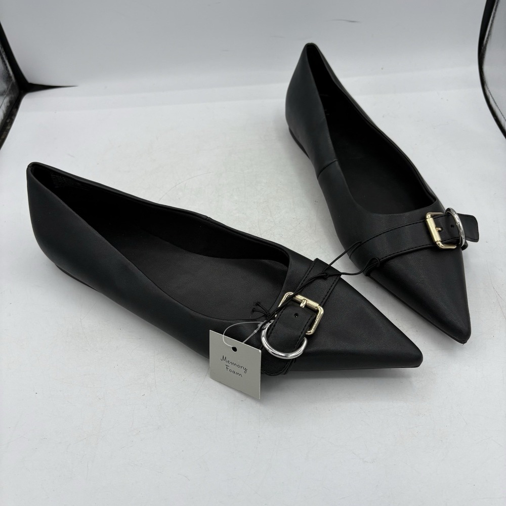 A New Day Shoes Womens Size 12 Valentina Black Pointed Toe Buckle Flats